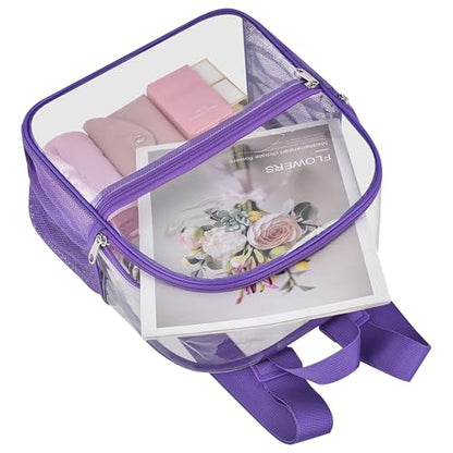 Oraben Clear Backpack Stadium Approved, 12 x 6 x 11 in, Small Transparent Backpack for Concerts, Sports Events, Festivals, Travel, Waterproof PVC, Adjustable Straps, Women Men - color: Purple, style: Nylon Shoulder Straps