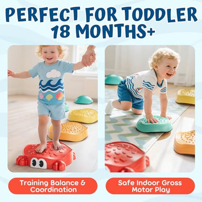 Lehoo Castle Stepping Stones for Kids, Non-Slip Toddler Stepping Stones, Indoor & Outdoor Sensory Toys for Toddlers 1-3, Balance Board Obstacle Course for Kids 3-5 - style: Crab