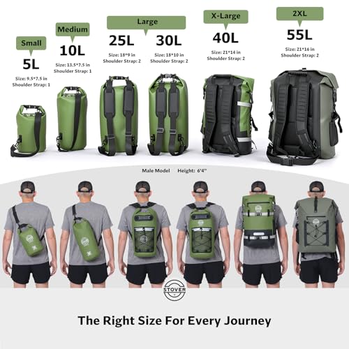 STOVER 5/10/25/30/40/55L Waterproof Dry Bag- Roll-Top Backpack w/Phone Case- Kayaking, Hiking, Camping, Boating- Men/Women - color: 25l Orange (With Phone Case), size: 25L