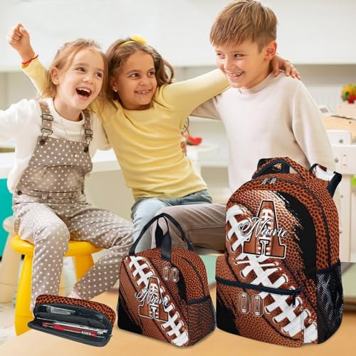Mercuryelf Personalized Boys Football Backpack Set - Custom Monogram Bookbag for Kids/Player/Team with Adjustable Straps - color: Brown