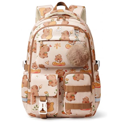 WOBAGMEN Cute Capybara Backpack for Teen Girls, Large Capacity Multi-Pocket School Bag Fits 15.6" Laptop, Lightweight Durable Daypack for School and Travel (Capybara, M) - color: Capybara