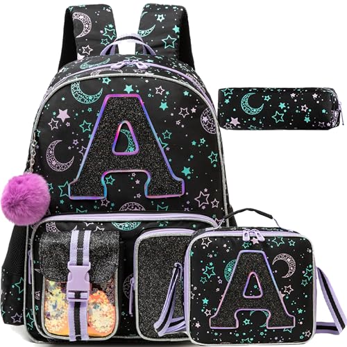 HTgroce Backpacks for Girls School Bag Kids Black Bookbag for Elementary Students Kids Backpack with Lunch Box and Pencil Case - color: Black, style: A