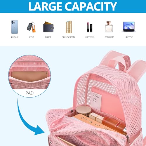 Paxiland Mesh Backpack Heavy Duty See Through Mesh Bookbag Large Backpack for Travel Swimming Outdoor Sports Beach, Pink - color: Pink-27l