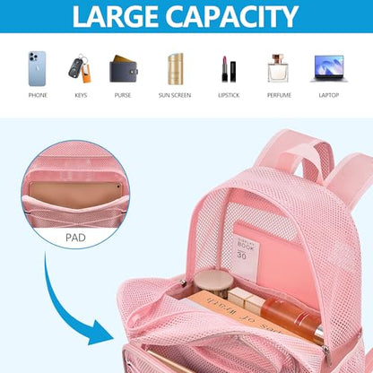 Paxiland Mesh Backpack Heavy Duty See Through Mesh Bookbag Large Backpack for Travel Swimming Outdoor Sports Beach, Pink - color: Pink-27l
