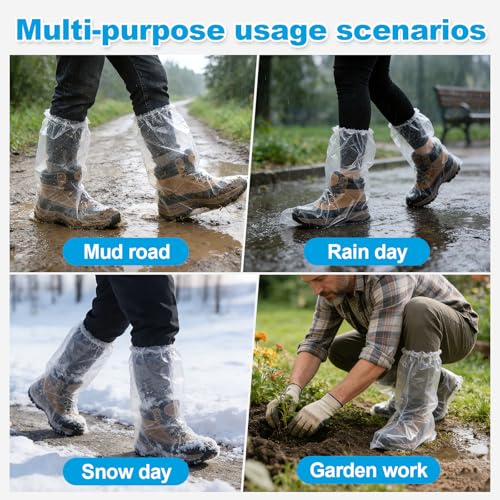 20 Pcs Longer Waterproof Shoe Covers for Rain, Non-Slip Disposable Rain Shoe Covers, Plastic Shoe Ponchos, Thickened PE Material Boot Covers for Men and Women (Clear) - color: 20pcs(longer)-clear