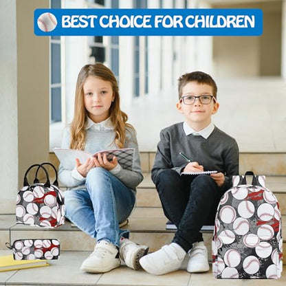 Baseball 3PCS Backpack for Boys Girls, Kids Back to School Backpack Sets with Lunch Bag Pencil Case, 17 Inch Lightweight Bookpack 3 in 1 Set for Teens Elementary Middle High School Students - color: Baseball