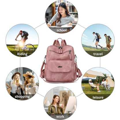 Backpack Purse for Women, PU Leather Back pack, Fashion Anti Theft Backpack, Multipurpose Lightweight Waterproof Purse Shoulder Bag Handbag, Pink - color: Pink