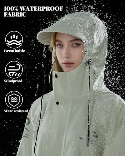 Rain Jacket Women with Hooded Waterproof Lightweight Packable Long Raincoat Poncho for Men Adults - color: White, size: Medium