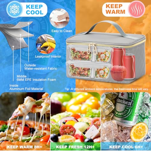 AIJIEKE Lunch Backpack for Women, 15.6 Inch Laptop Backpack with Detachable Insulated Cooler Lunch Box, 2-in-1 Water Resistant Work Computer Bag for Nurse Teacher College Commute, Grey - color: Grey