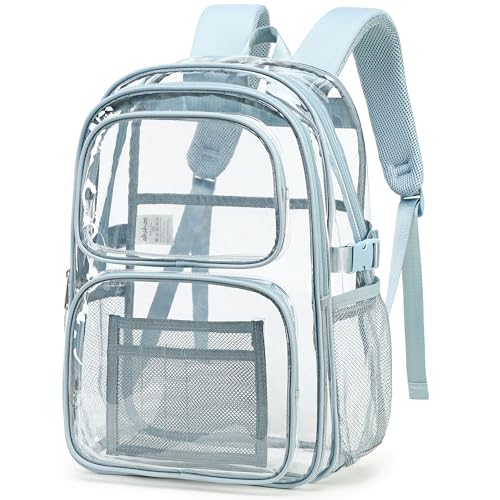abshoo Large Heavy Duty Clear Backpack For School Bookbag Transparent Multi Pocket Backpacks (Blue) - color: Blue