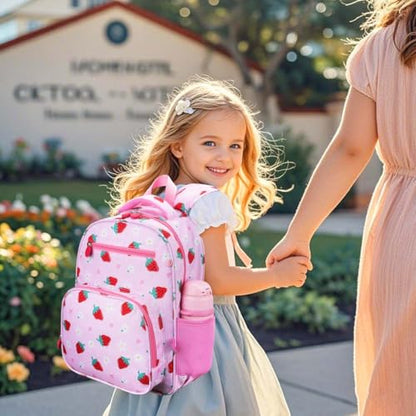 RHCPFOVR Kids Backpack for Girls - Girls Backpack 3-8 Ages Strawberry for Kids 15 Inch School Bookbag for Kindergarten Elementary School Bookbag for Girl 1st 2nd Grade - style: Pink Strawberry