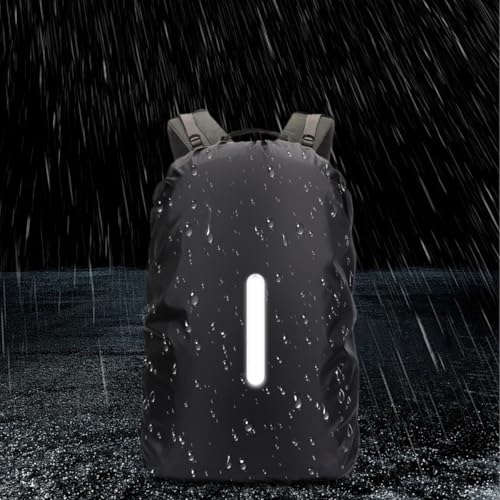 1PC Reflective Backpack Cover Dustproof Polyester Raincoat with High Visibility Strip for Camping, Biking, Hiking, Black, XL - color: Black, size: X-Large