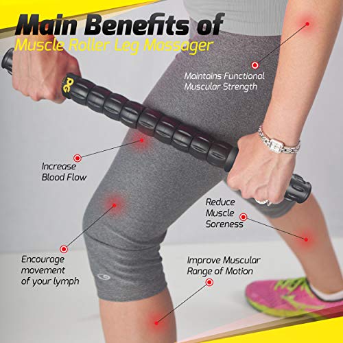 Physix Gear Roller Stick - Muscle Roller Massage Stick for Legs, The Stick Massage Roller for Deep Tissue Massaging Stick for Athletes, Physical Therapy Muscle Roller, Recovery Stick Roller - color: Black