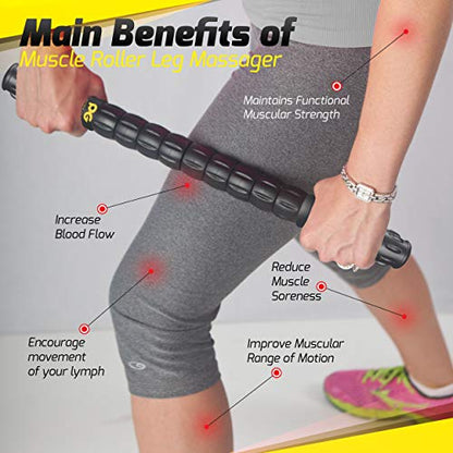 Physix Gear Roller Stick - Muscle Roller Massage Stick for Legs, The Stick Massage Roller for Deep Tissue Massaging Stick for Athletes, Physical Therapy Muscle Roller, Recovery Stick Roller - color: Black