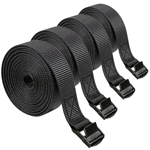 Lashing Straps with Buckles, 4Pack, 1 Inch × 5 Feet, Cargo Tie-Down Strap, Adjustable Cam Buckle Straps for Storage Luggage Trucks,Trailer,Motorcycle (4 Pack Black，1"*5) - color: black, size: 4 Pack--1"*5'