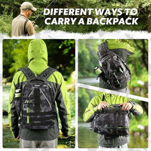 Fishing Backpack with Tackle Boxes,Fishing Lure Kit and Tool | Waterproof Fishing Tackle Bag With Rod Holder, Sling Backpack wtih Fishing Gear, Fishing Gifts for Men Woman Anglers - color: Camouflage Fishing Backpack Set