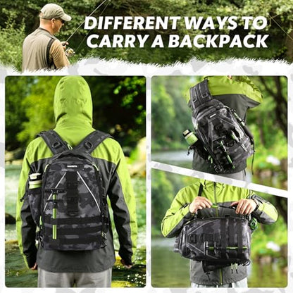 Fishing Backpack with Tackle Boxes,Fishing Lure Kit and Tool | Waterproof Fishing Tackle Bag With Rod Holder, Sling Backpack wtih Fishing Gear, Fishing Gifts for Men Woman Anglers - color: Camouflage Fishing Backpack Set