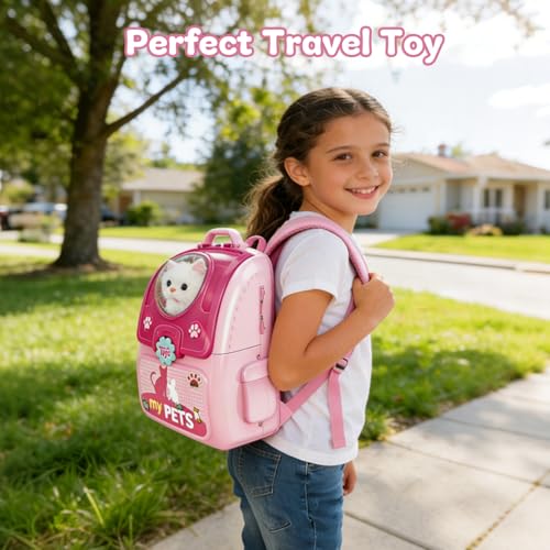Pet Cat Carrier Backpack Toy, MAGIC4U 23PCS Pet Care Play Set,Vet Clinic and Doctor Kit for Kids, Veterinarian Pretend Play Set for Girls Ages 3-6 Pink - style: Pink