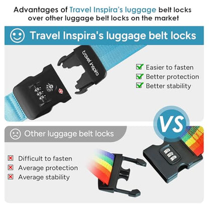 Travel Inspira Luggage Straps for Suitcases with TSA Lock, Protect Your Luggage Anti-Burst, High Visibility Color, Easy to Identify Luggage Adjustable Heavy Duty Belt for 20-28 Inch Suitcases - color: Blue