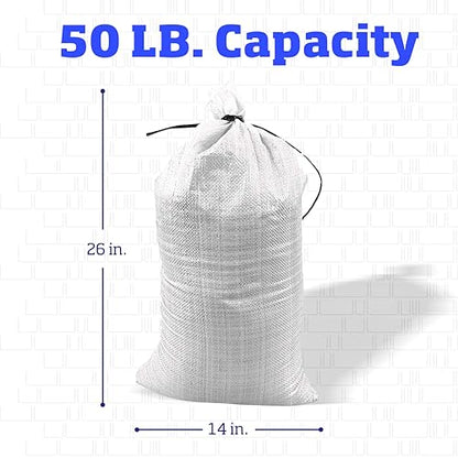 DURASACK Heavy Duty Sand Bags with Tie Strings Empty Woven Polypropylene Sand-Bags for Flood Control with 1600 Hours of UV Protection, 50 lbs Capacity, 14x26 inches, White, Pack of 10 - color: White, size: 10 Sandbags