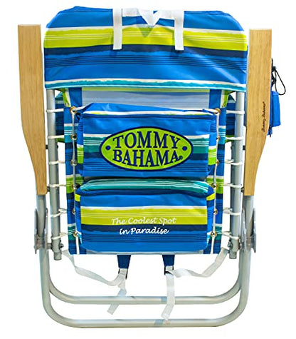 Tommy Bahama Hi-Boy 17" Seat Height 4-Position Lace-Up Suspension Folding Beach Backpack Chair - color: Green and Blue Stripe, style: 1-Pack