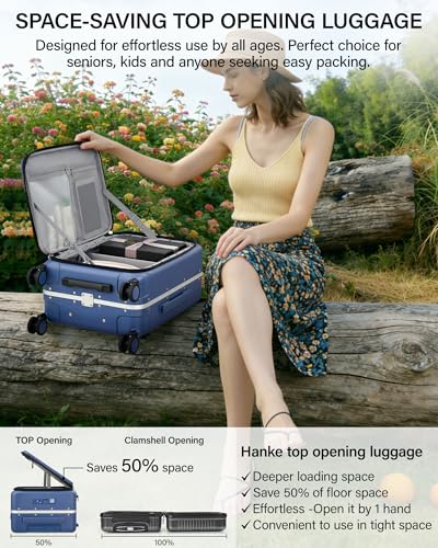Hanke 20 Inch Top Opening Carry On Luggage with Cup Holder, Hard Shell Suitcase with Spinner Wheels, USB Ports, TSA Lock Aluminum Frame, Dry Wet Separation & Removable Divider, Interstellar Blue - color: Interstellar Blue, size: 20 Inch Pro