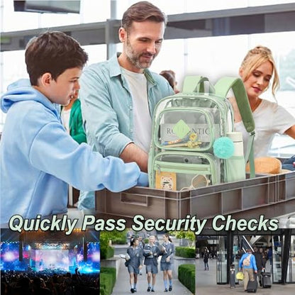 Heavy Duty Clear Backpack for Girls Boys Transparent School Bookbag Kids Durable PVC See Through Backpack - Matcha Green - color: Matcha Green