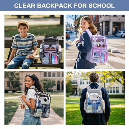 Clear Backpacks for School Heavy Duty Clear Bookbag Stadium Events Transparent Back Pack Kids, Grey - color: Grey