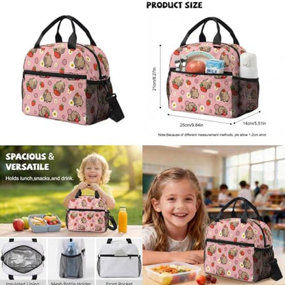 Strawberry Capybara Backpack for Girls Bookbag with Lunch Box Pencil Pouch and Water Bottle Holder 4 in 1 Elementary School Backpacks for Girls Bookbags for Back to School Supplies Set - color: Capybara Strawberry