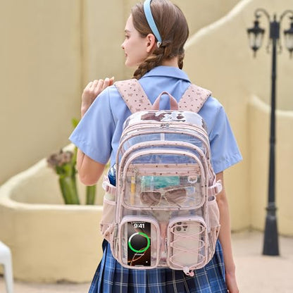 Hidds Clear Backpack for Girls Women Large School Bag Heavy Duty Transparent Backpacks College See Through Bookbag for Stadium Events School Work Festival Security Cute Kids Clear Pink Bow Back Pack - color: Pink Bowknot
