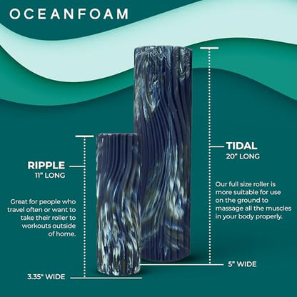 Oceanfoam Tidal Roller - Dark Navy, Hunter & Seafoam Marbled - Muscle Massage Foam Roller for Back Pain & Stretching - Firm & Ergonomic Wide Wave Textured - Yoga & Athletics - Full Size, 20" x 5" - color: Dark Navy, Hunter & Seafoam Marbled