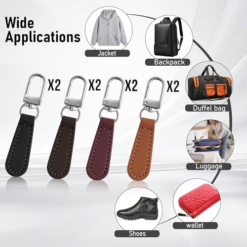 Deoward Zipper Pull Replacement Leather Handle Detachable Zipper Repair Tab for Luggage, Backpacks, Suitcases, Jackets, Purses, Handbags (8 PCS) - style: Leather Handle Zipper Pulls (Mixed Colors)