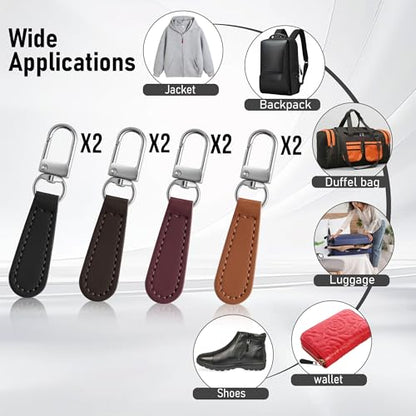 Deoward Zipper Pull Replacement Leather Handle Detachable Zipper Repair Tab for Luggage, Backpacks, Suitcases, Jackets, Purses, Handbags (8 PCS) - style: Leather Handle Zipper Pulls (Mixed Colors)