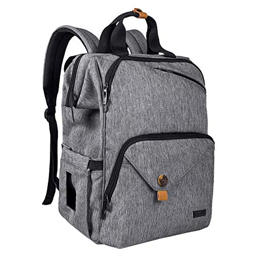 Hap Tim Diaper Bag Backpack,Large Capacity Travel Back Pack Maternity Baby Nappy Changing Bags, Double Compartments with Stroller Straps,Waterproof,Grey (US7340-G) - color: Grey