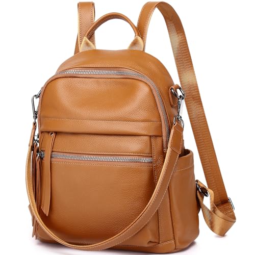 Genuine Leather Backpack Purse For Women | Real Soft Leather, Convertible, Ladies Daypack Shoulder Bag, Orange Brown - color: Orange Brown