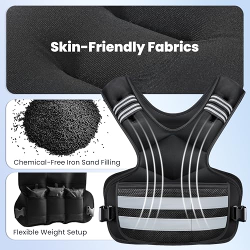 Weighted Vest, Adjustable 4-11lb Rucking Vest for Women and Men with Pocket and Reflective Stripe for Workout and Strength Training