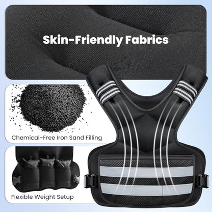 Weighted Vest, Adjustable 4-11lb Rucking Vest for Women and Men with Pocket and Reflective Stripe for Workout and Strength Training