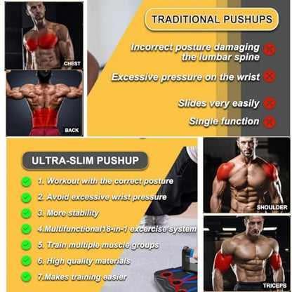 Home Workout Equipment Multi-Functional Pushup Stands System Fitness Floor Chest Muscle Exercise Professional Equipment Burn Fat Strength Training Arm Men & Women Weights