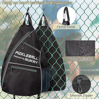 SUKRY Pickleball Bag Sling backpack with Water Bottle Holder for Men and Women Pickle ball Accessories Water-Resistant Sprot Bag - color: Grey