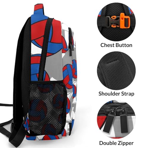 Red Blue Volleyball Pattern Casual Backpack Daypack Bookbag Laptop Bag Custom Shoulders Backpacks for Gifts - color: Red Blue Volleyball Pattern