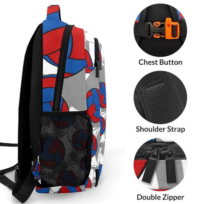 Red Blue Volleyball Pattern Casual Backpack Daypack Bookbag Laptop Bag Custom Shoulders Backpacks for Gifts - color: Red Blue Volleyball Pattern