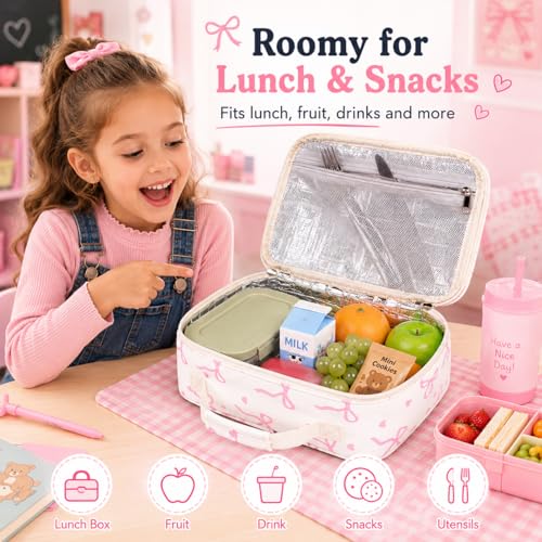 LEDAOU Lunch Box Kids Insulated Lunch Bag Girls Boys Toddler Reusable Lunchbox for School Picnic Hiking (Bow Tie) - color: Bow Tie