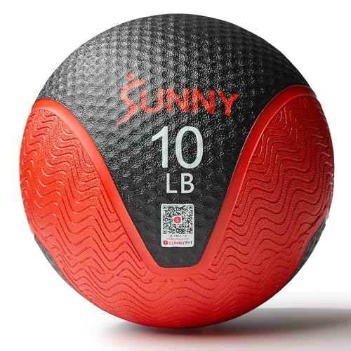Sunny Health & Fitness Medicine Ball, Textured Rubber, Core Strength & Balance Training, Bouncing, Weight for Home Workouts 4,6,8,10,12,15,20,25,30LB Options - size: 10 LB