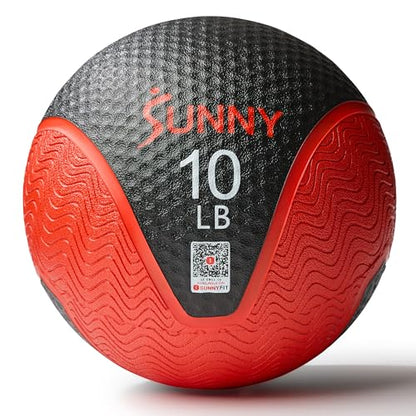Sunny Health & Fitness Medicine Ball, Textured Rubber, Core Strength & Balance Training, Bouncing, Weight for Home Workouts 4,6,8,10,12,15,20,25,30LB Options - size: 10 LB