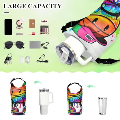Drip-Style Cartoon Basketball Small Backpack with Water Bottle Holder Functional Hiking Water Bottle Carrier 20/24/32/40oz for Adults Kids Walking Hiking Camping Travelling Bolso para Botella