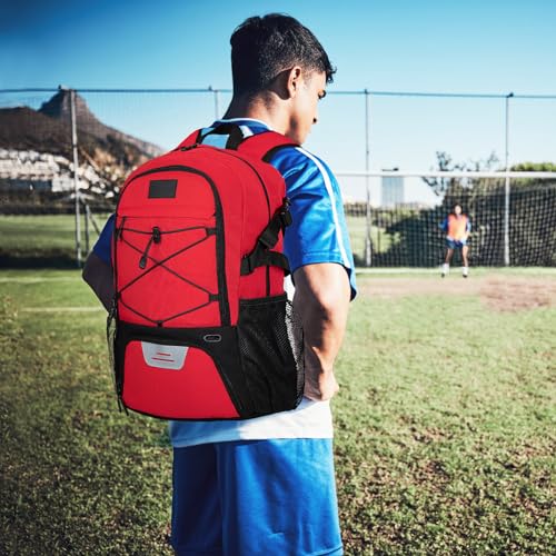 Goloni Soccer Backpack,Basketball Backpack with Ball Compartment & Shoe Compartment,Backpack for Basketball,Soccer - color: Red