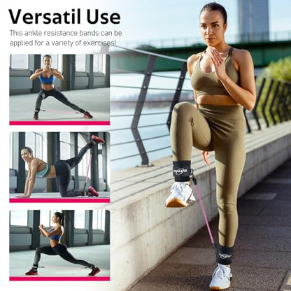 WALITO Ankle Resistance Bands with Cuffs, Exercise Bands for Legs and Butt, Booty Workout Equipment for Kickbacks and Hip Fitness Training - color: Black
