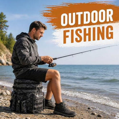 FUNHORUN Fishing Bucket Organizer with 5 Gallon Bucket & 360° Rotating Seat Lid, Fishing Tackle Bag with Backpack Straps, Full Water-Resistant Design & Multi-Pockets (Fishing Tools Not Included) - style: Complete Set (Including Bucket & 360° Rotating Seat