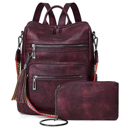 Shrrie Backpack Purse for Women Leather Backpack Fashion Designer Travel Backpack Convertible Shoulder Bag - color: 1-9 Two-tone Maroon