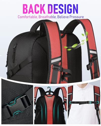 LOINTET Basketball Bag Backpack with Ball Holder Shoes Compartment, Large Basketball Accessories Sports Bag - color: Red